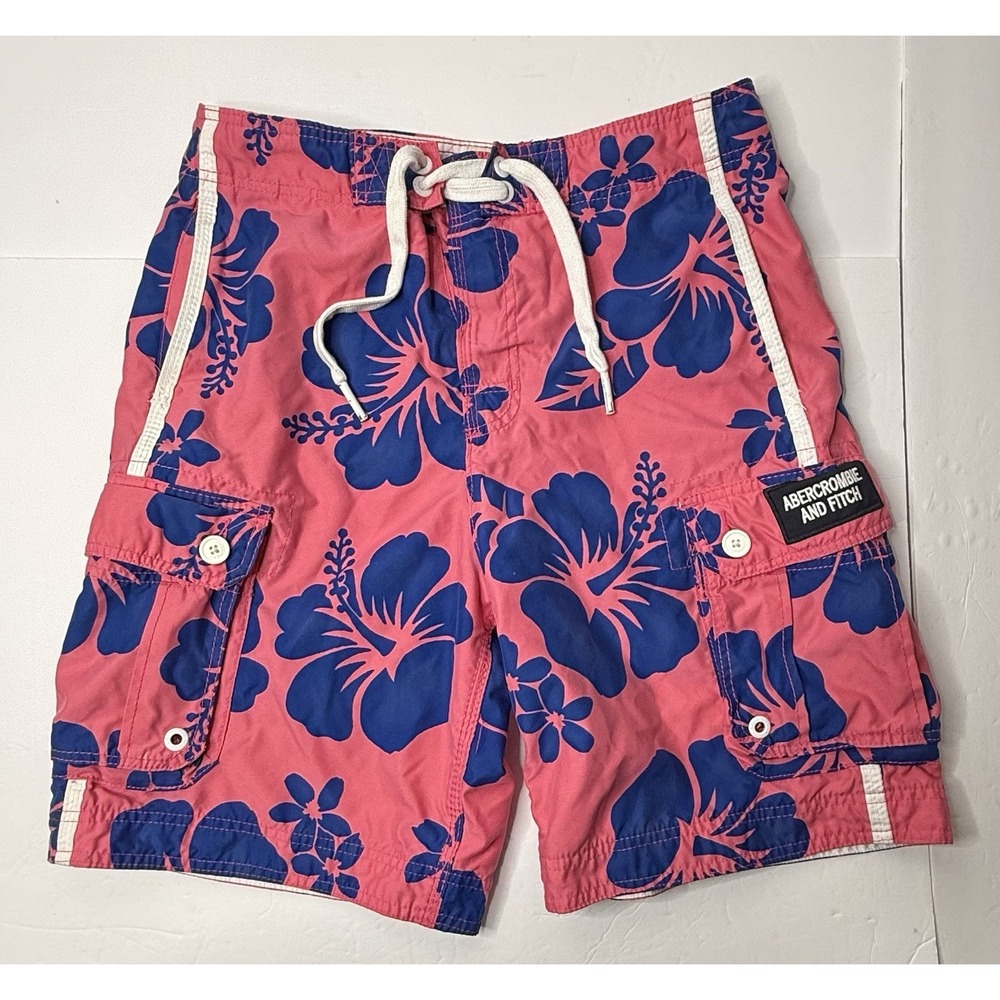 Vtg Abercrombie Fitch Swim‎ Trunks Mens M Pink Blue Floral Hawaiian Lined Preppy